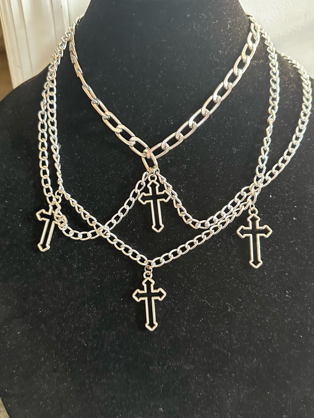 Silver Cross Layered Necklace - Women Jewelry